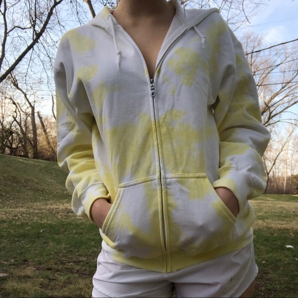 Yellow Tie Dye Zip Up Hoodie Gildan Hand Dyed - Picture 3 of 4